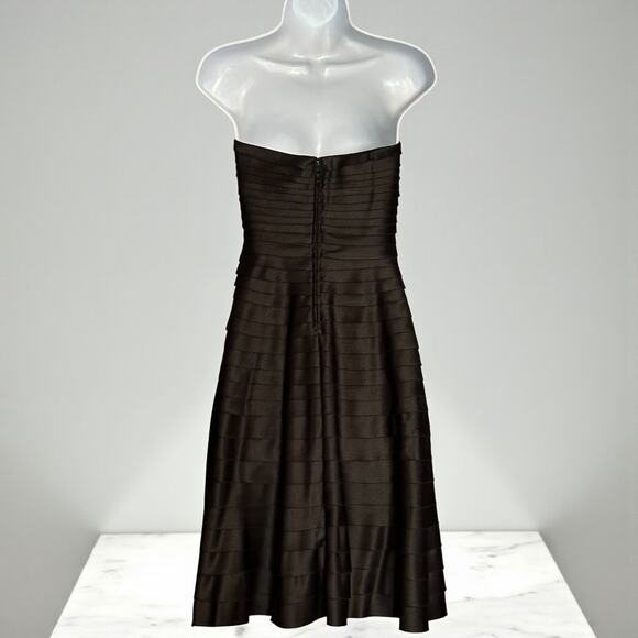 Vintage 80s Victor Costa Black Strapless Cocktail Dress Size 4 Satin Tiered Glam - Picture 8 of 11